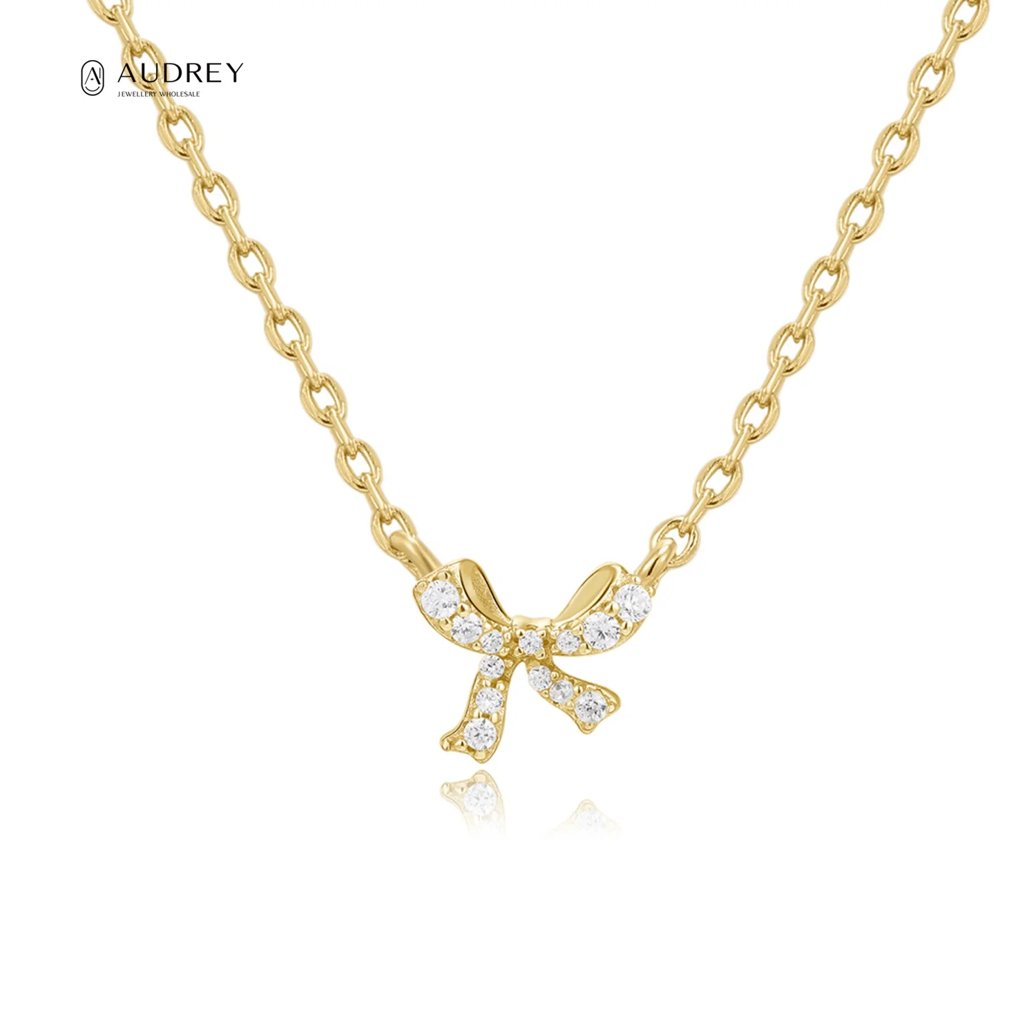 

Audrey Fine Jewelry 925 Sterling Silver 14k Plated Gold Vermeil Pure Silver Zircon Butterfly Bow Pendant Necklace
