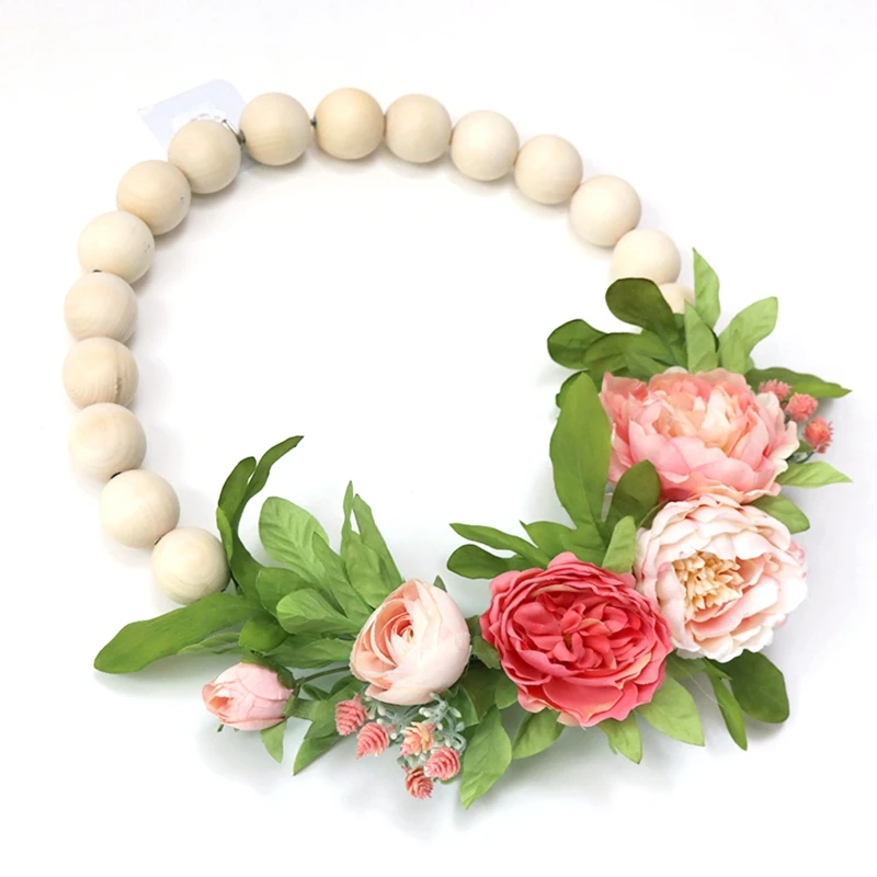 

Деревянные бусины, цветочный венок, искусственный цветок пиона, венок с лозой, всесезонный фермерский висячий настенный ободок, гирлянда