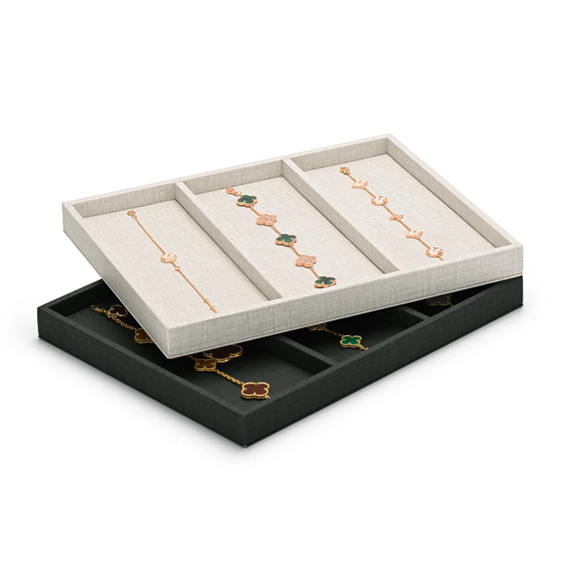 Oirlv PU Leather 3 Grid Necklace bracelet Display Tary 25*20*2.5CM Multi-Directional Jewelry Counter Display Stand Jewelry Props
