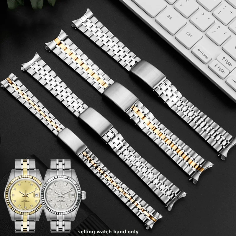 Stainless Steel Strap bracelet  For Tudor Princes 13 17mm 19 20mm Folding Buckle Men's Women's Solid Curved End Metal Watchband