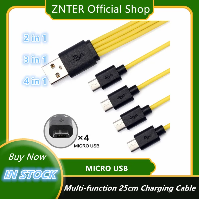 ZNTER 4 в 1 Многофункциональный 25 см Аккумуляторный зарядный кабель Micro USB для