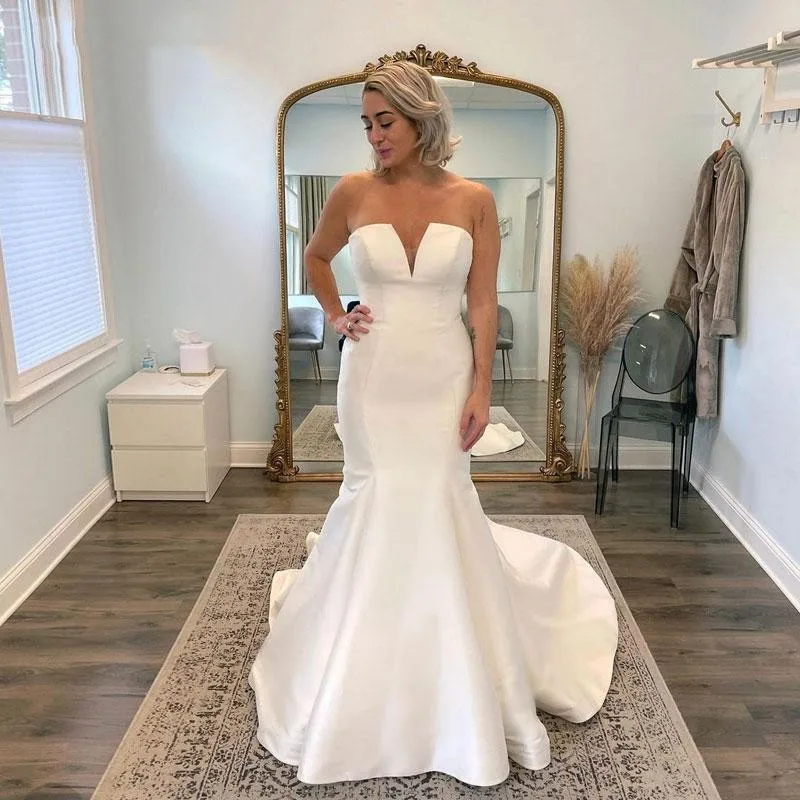 

Sexy Mermaid Wedding Dresses For Women 2023 Bride Modern Strapless Sleeveless Bridal Gowns Backless Sweep Train Robe De Mariée
