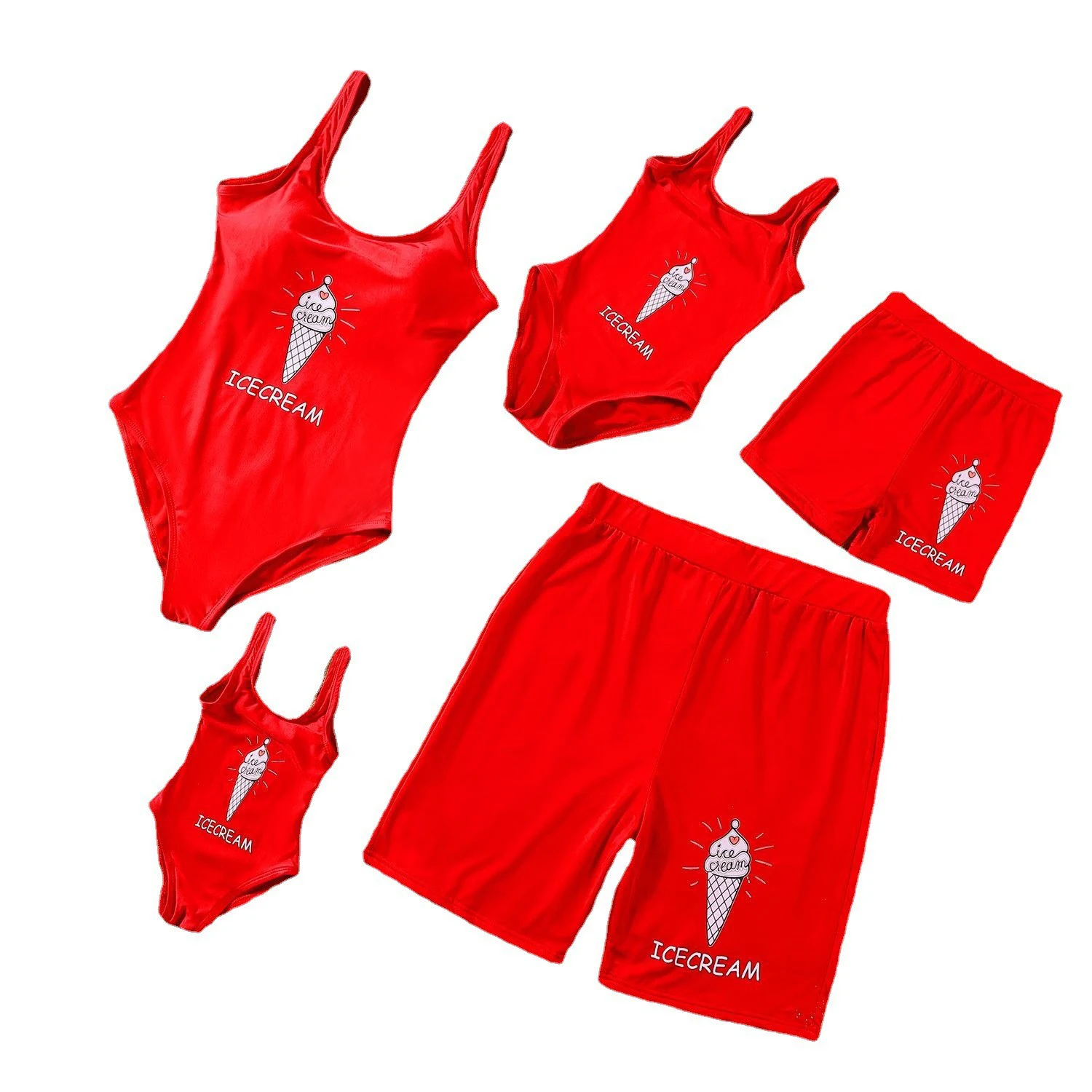 

2022 Red Style Beach Bath Swimsuits Family Swimsuit Bikini Mommy and Me Clothes Mom and Daughter Matching Dresses Outfits