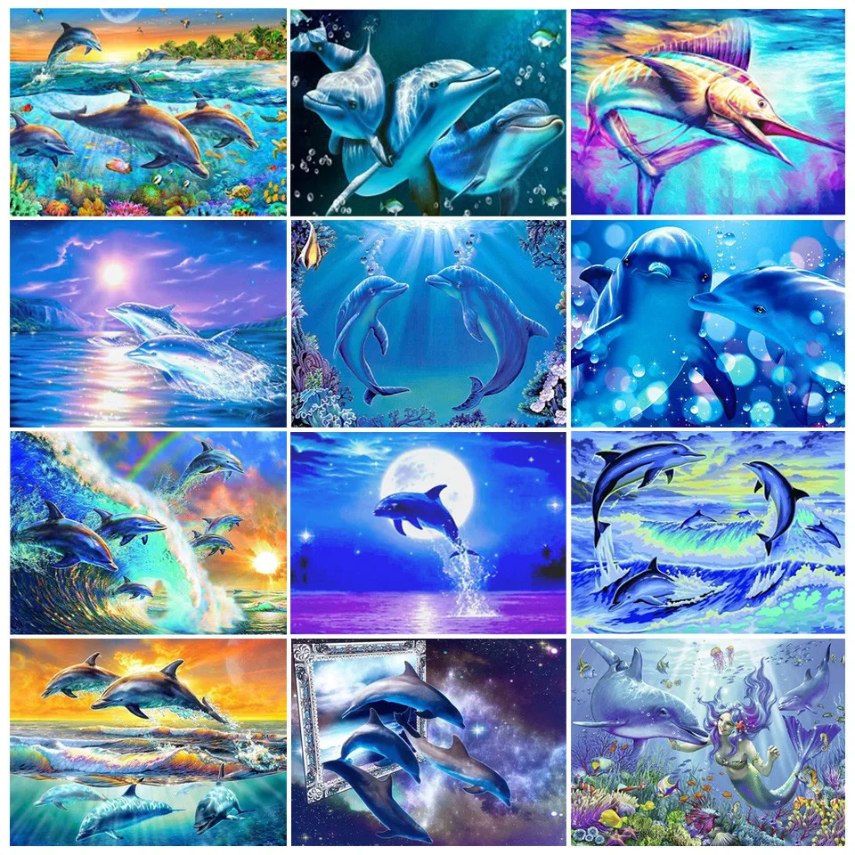 

5D DIY Diamond Painting Animals Cross Stitch Full Round Drill Beads Embroidery Kit Sea Life Rhinestone Picture Mosaic