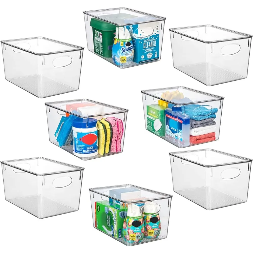 

ClearSpace Plastic Storage Bins With lids – Perfect Kitchen Fridge Organizer, Pantry Organization, Cabinet Organizers - 8 Pack