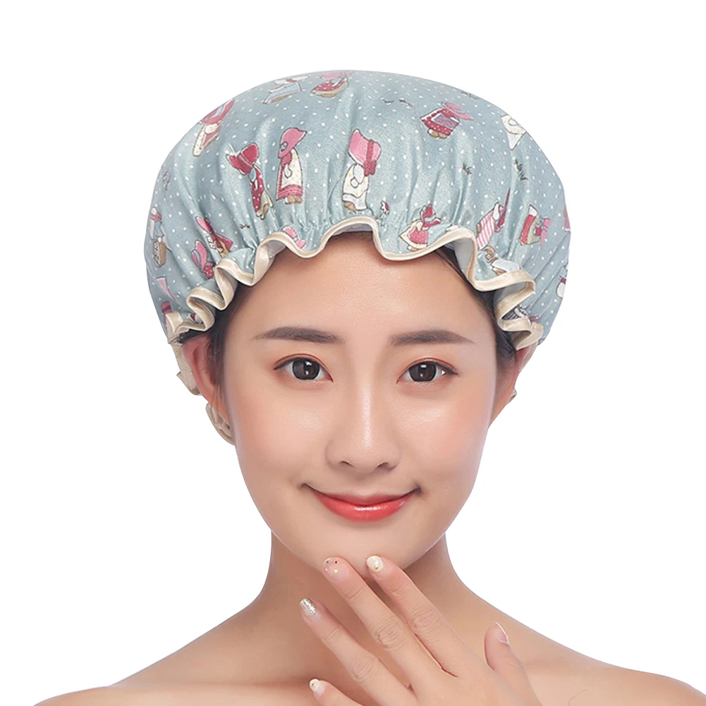 

4Pcs Women Reusable Waterproof Double Layer Oilproof Home Hair Cover Shower Cap Hat Salon Kitchen Spa Cute Elastic Band Adults