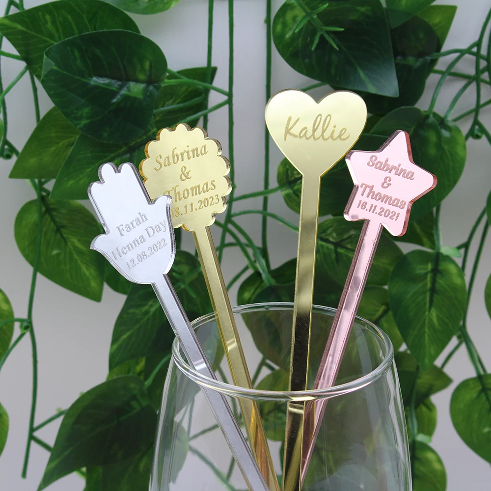 

50pcs Personalised Round Drink Stirrers Wedding Decorations Bachelorette Party Cocktail Stirrer Baby Shower Swizzle Decorations