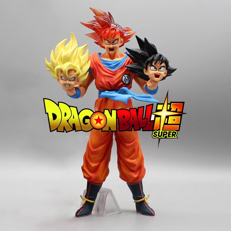 

28cm Dragon Ball Goku Figure Three Heads Statue Super Saiyan Action Figures Pvc Decoration Ornaments Toys Gift Kids