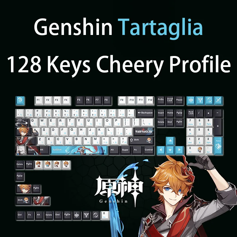 

Genshin, 128 клавиш, колпачки для клавиш в стиле аниме «древогубный профиль», колпачки для механической клавиатуры 108/104/980/87/68 PBT, термосублимация