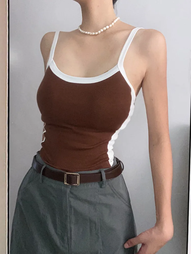 

Модный Цветной женский облегающий контрастный Повседневный Спортивный облегающий жилет, женские майки 2022, новый топ без рукавов, осень-лет...