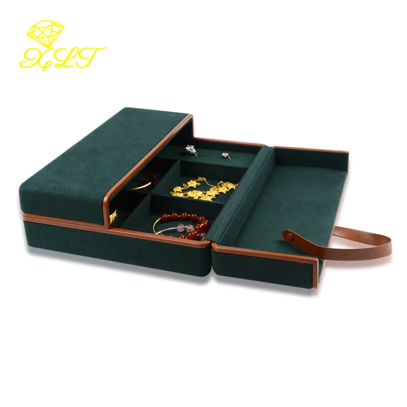 Double Open Jewelry Storage Box Double Layer Necklace Ring Packaging Box High-end Microfiber Jewelry Box Jewlery Organizer Case