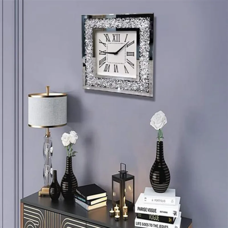 

Creative Diamond Wall Clock Modern Silent Watch Luxury Clocks Wall Home Decor Living Room Decoration Square Glass Clock Gift