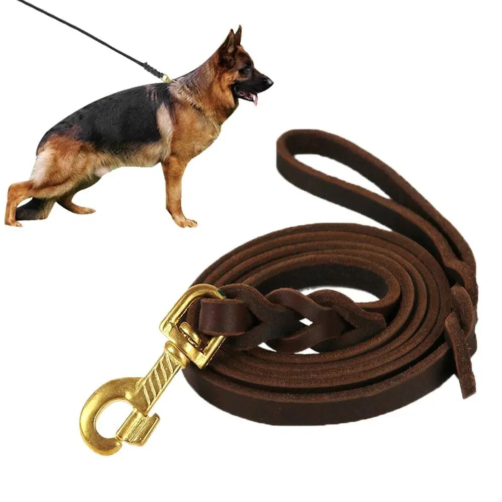 

With Copper Hook Dog Traction Rope Brown Leather Braided Dog Leash Pet Products for Medium Large Pet Outdoor German Shepherd