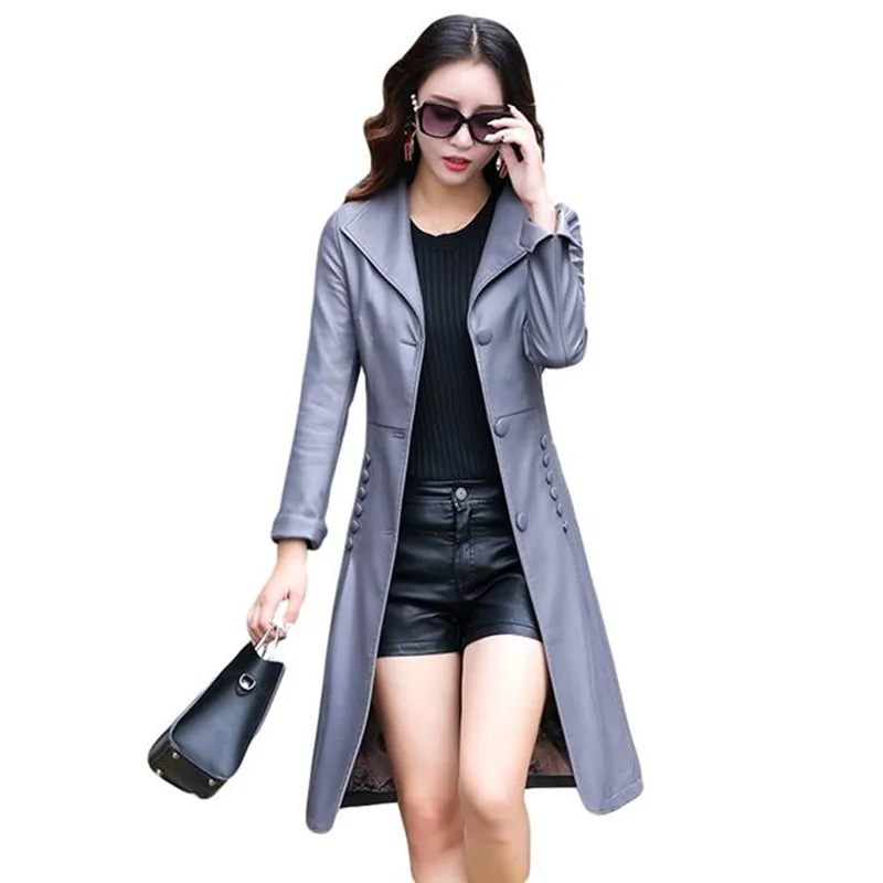 Autumn Genuine Leather Jacket Women New Fashion Solid Turn Collar Single Breasted Belt Sheepskin Coat Famale Clothing Overcoat