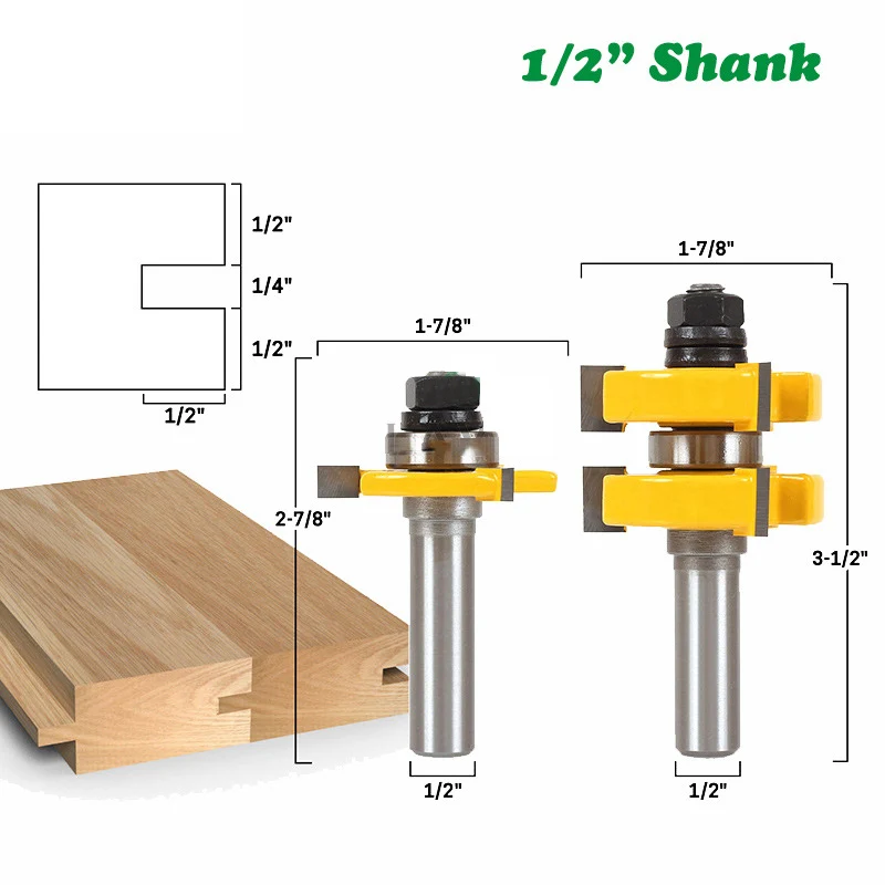 

2PC/Set 1/2" 12.7MM Shank Milling Cutter Wood Carving Tenon Cutter Floor Wood Bits T type Groove and Tongue Router Bit For Wood