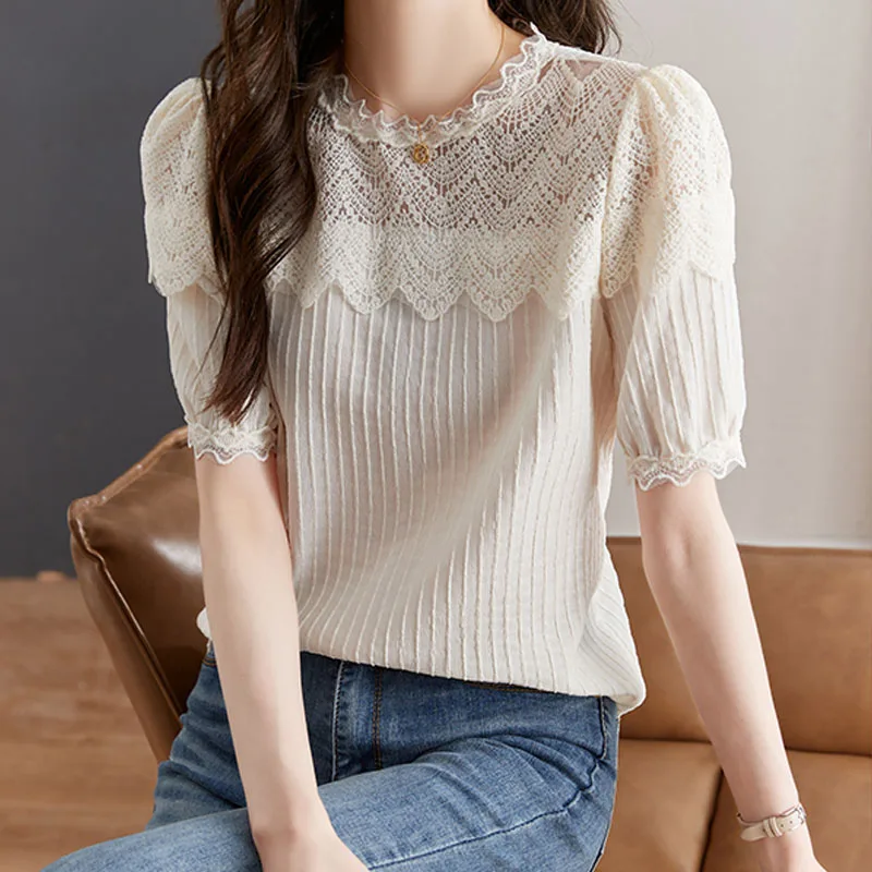 Женская шифоновая блузка с рукавами-фонариками оборками