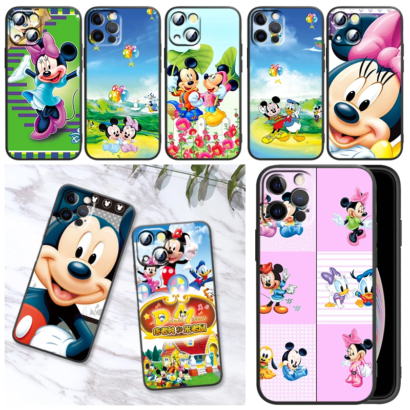 

disney cartoon mickey and minnie For Apple iPhone11 12 13 Pro Mini X XR XS Max 7 8 Plus Black luxury Silicone Soft Phone Case