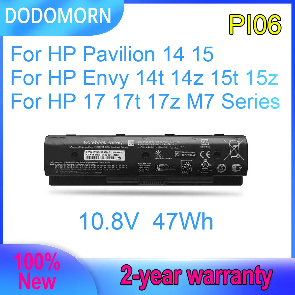 

DODOMORN PI06 Laptop Battery For HP Pavilion 14 15 Envy 14t 14z 15t 15z 17 17t 17z M7 Series PI06XL PI09 HSTNN-LB4O 10.8V 47Wh