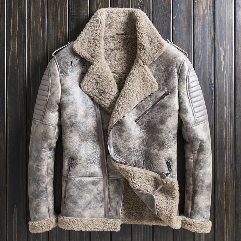 

Motorcycle Jacket Clothing High De Shearling quality for Men Winter Hat Detachable Mens Coat Ropa Genuine Hombre Sheep