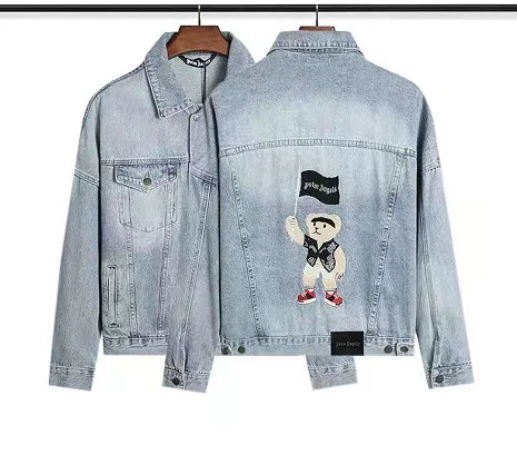 

Authentic Palm Angels 22SS Letter Tide Brand Men's and Women's Couples Bear Pattern Casual Fashion denim jacket