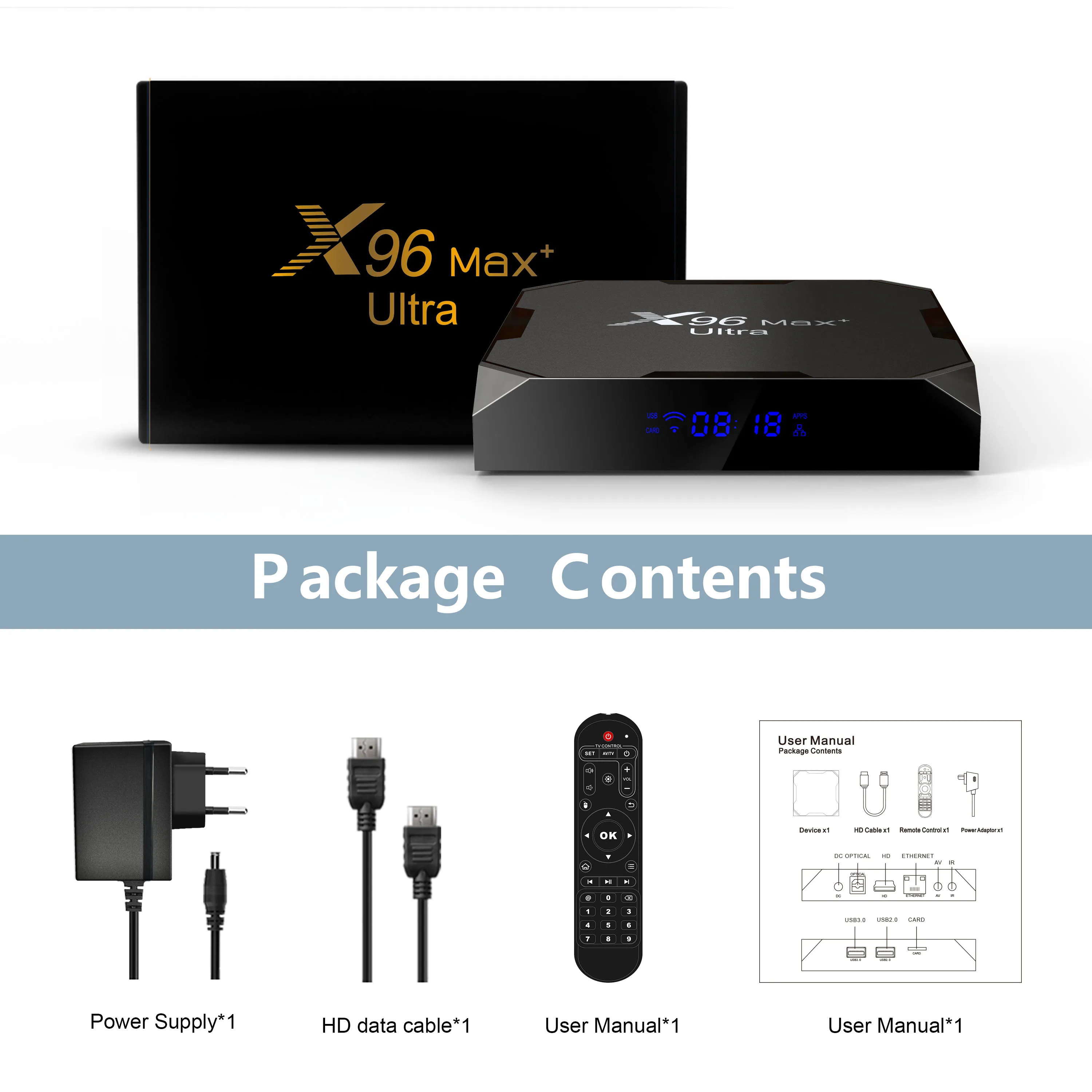 X96 MAX Plus Ultra Android 11.0 Smart TV Box Amlogic S905X4 4GB 32GB MAX+ TVBOX Support AV1 8K Dual Wifi BT Set Top - ТВ-приставка X96 MAX Plus Ultra на базе Android 11.0 с процессором Amlogic S905X4, 4 ГБ оперативной памяти и 32 ГБ встроенной памяти, под