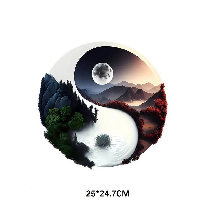 Шесть пейзажей концепции тайчи и восемь триграммов теплопередача на одежду