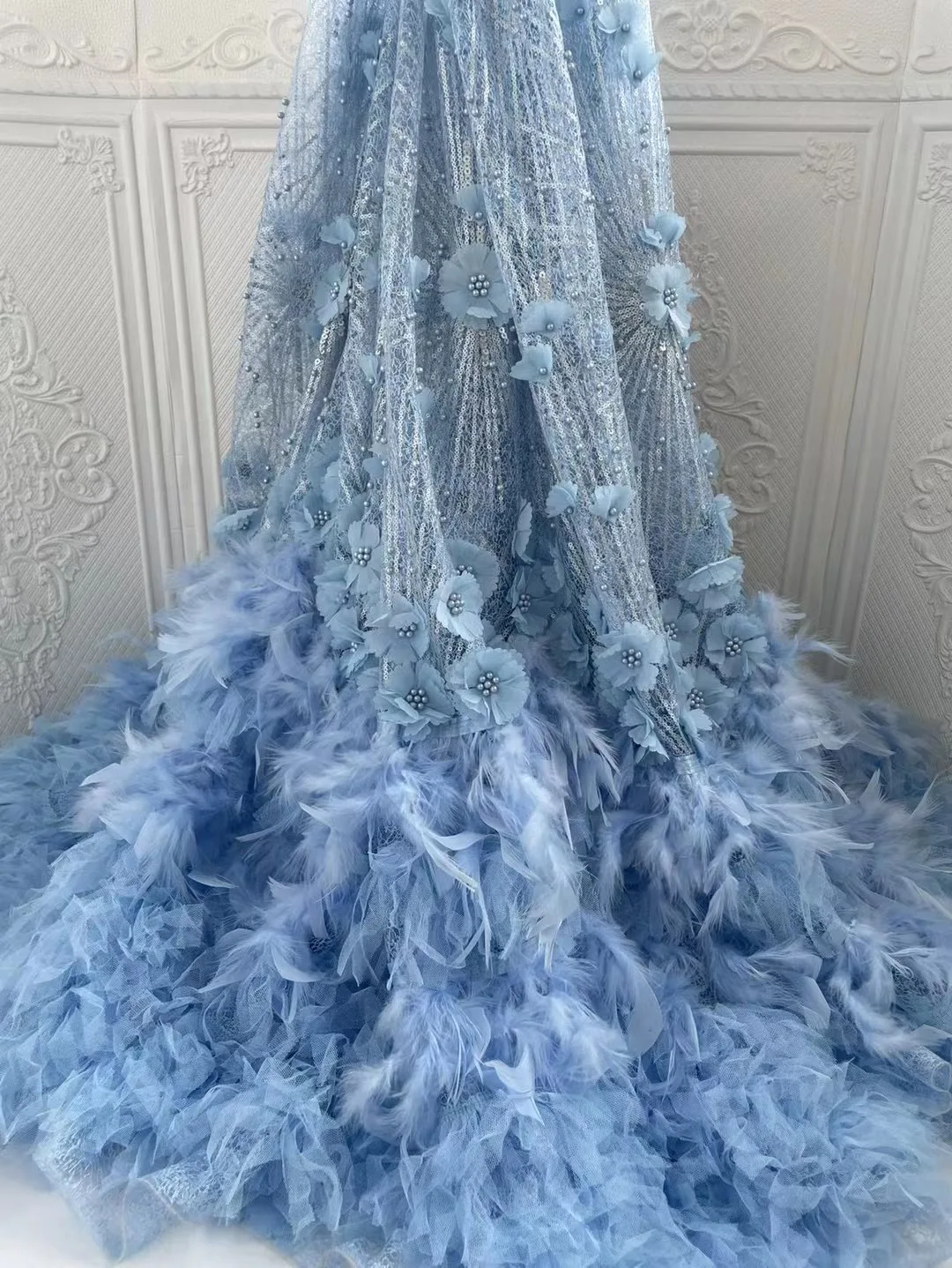 

Роскошная кружевная ткань с 3D цветами ручной работы 5 ярдов французская Тюлевая вышивка ткань в нигерийском стиле для свадебного платья AZX5489