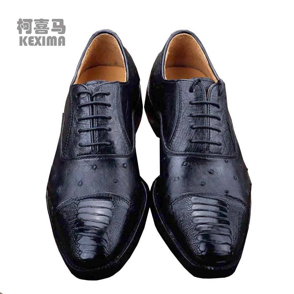 

KEXIMA ourui Real ostrich skin men's business formal leather shoes leather lace-up single shoes man black men dress shoes