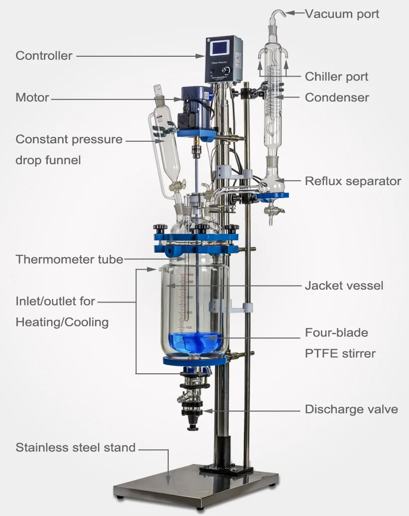 

Лабораторный химический реактор 5L-200L, двухслойный стеклянный реактор с мешалкой