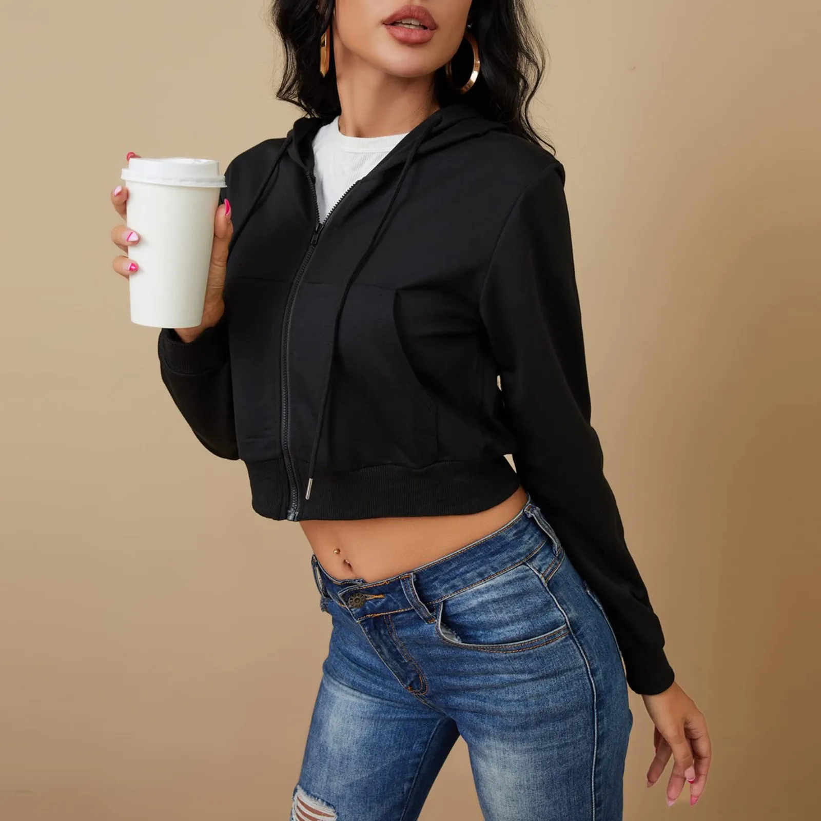 

2022 сексуальные толстовки на молнии, женские толстовки, Укороченный кардиган, куртка с кулиской, толстовки с капюшоном, повседневные топы с д...