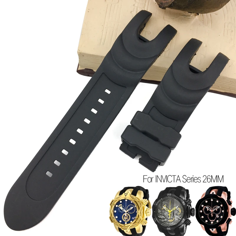 

26mm Rubber Silicone Watch Strap Black Waterproof Watchband Special Popular For Invicta Reserve Collection Style