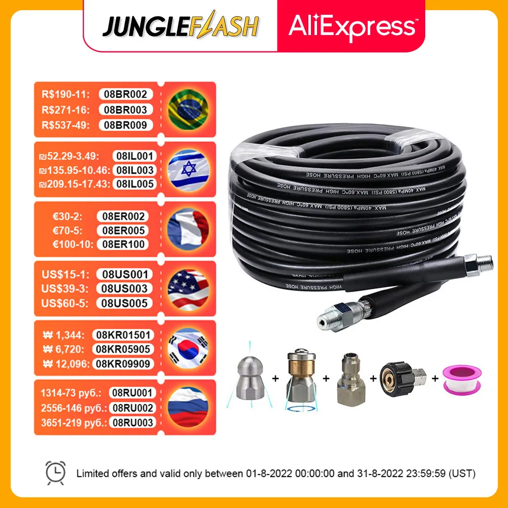 6/10/15/20/30 Meters High Pressure Washer Hose Sewer Water Cleaning Pipe Extension Hose Cord Drain Pipe Washing for Karcher