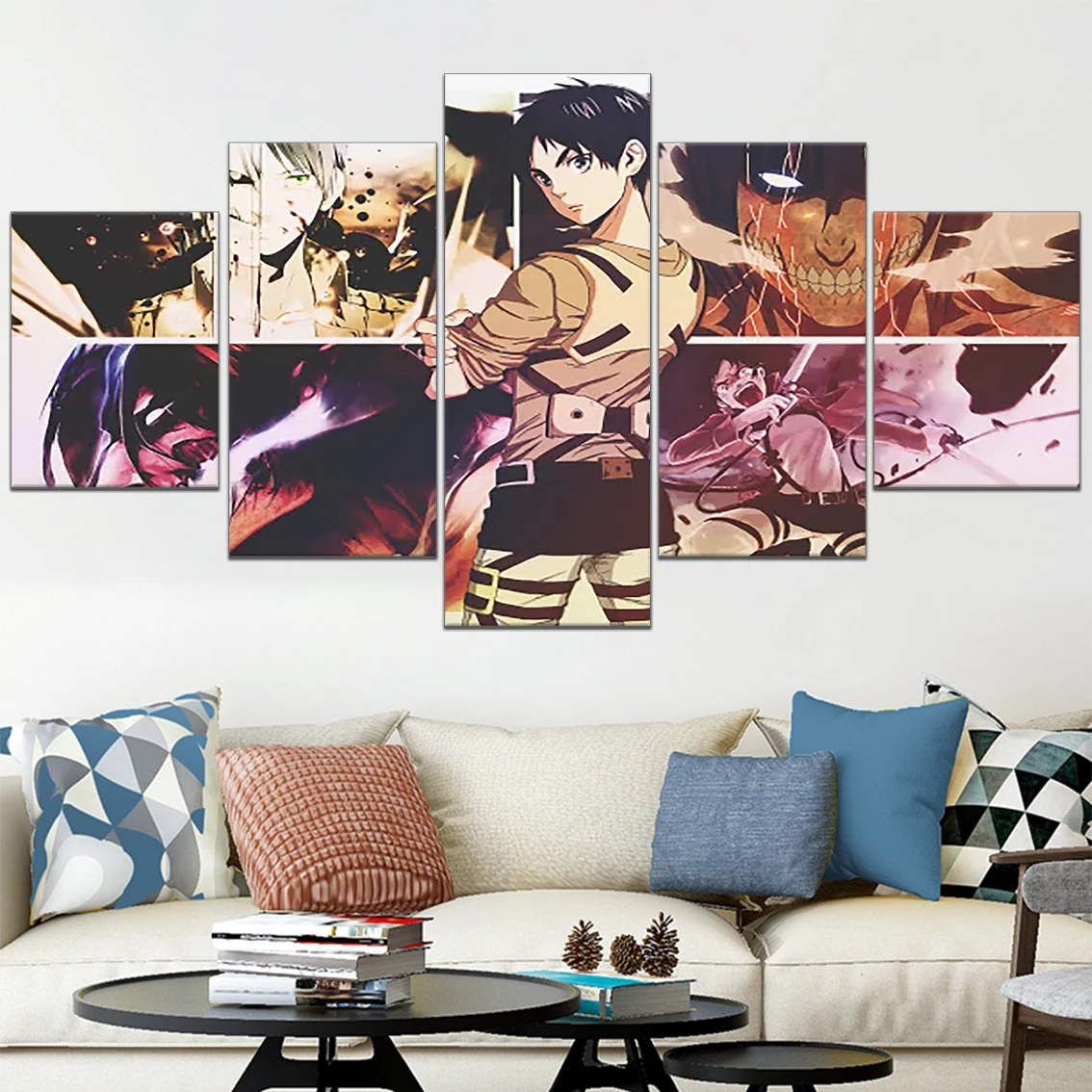 

5 Pieces Canvas Paintings Attack On Titan Eren Yeager Pictures Prints Animation Posters Wall Art Modern Living Room Home Decor