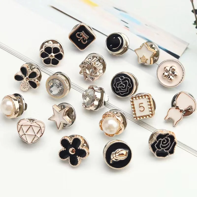 

10Pcs Sewing Pearl Rhinestone Button Brooch Prevent Accidental Exposure Buttons Brooches Pins Badge Cufflinks Shirt Clothes