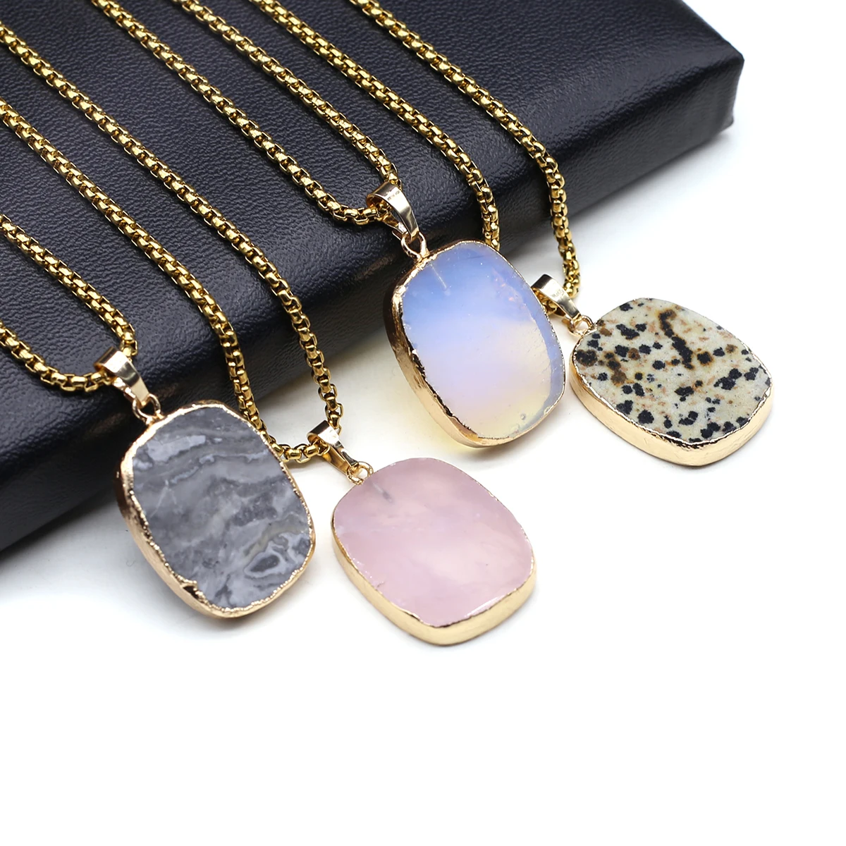 

Natural Stone Pendant Necklace Glod Plated Rose Quartz Opal Crystal High Quality for Women Fashion Necklace Jewelry Gifts