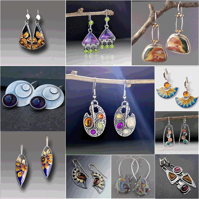 

Boho Multicolor Jewelry Hook Pendant Earrings Women Vintage Ethnic Tribal Drop Earrings Personality Accessories