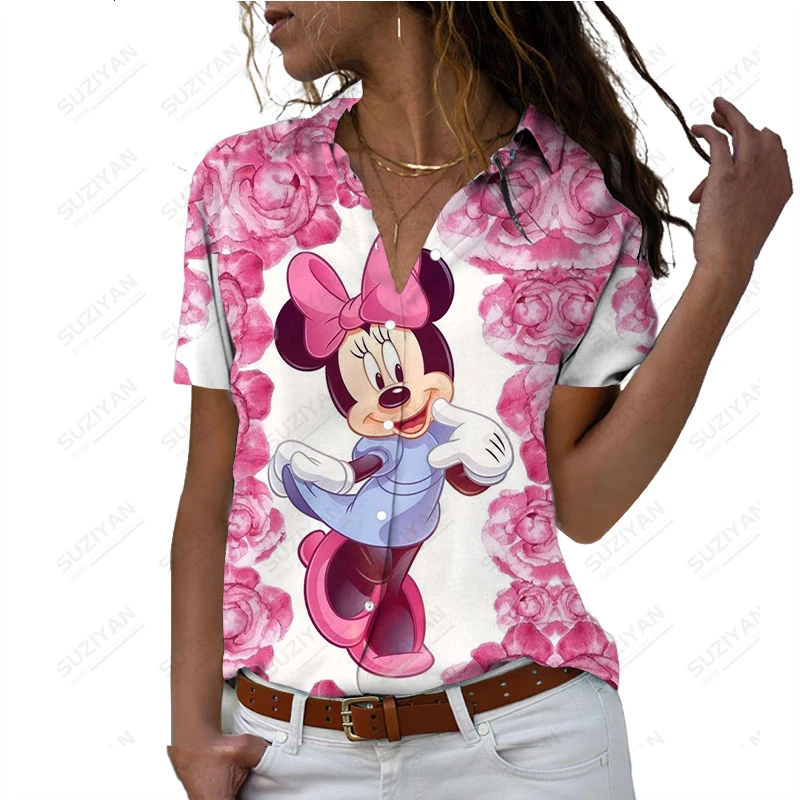 

2023 Summer New Shirt Women's Cute 3D Mickey Mouse Cartoon Top 5XL Disney Women's Casual Short Sleeve Fashion Temperament Shirt