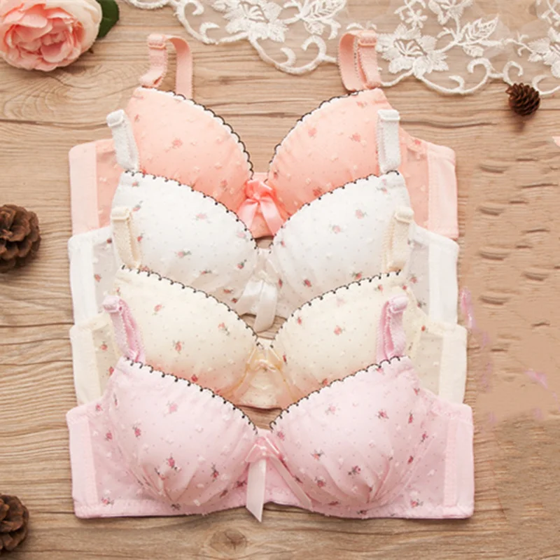 Polka Dot Floral Girls Bras Cotton Lace Student Girls Underwear Teen Underwear Puberty Teenage Girls Clothing 14 16 18 Years