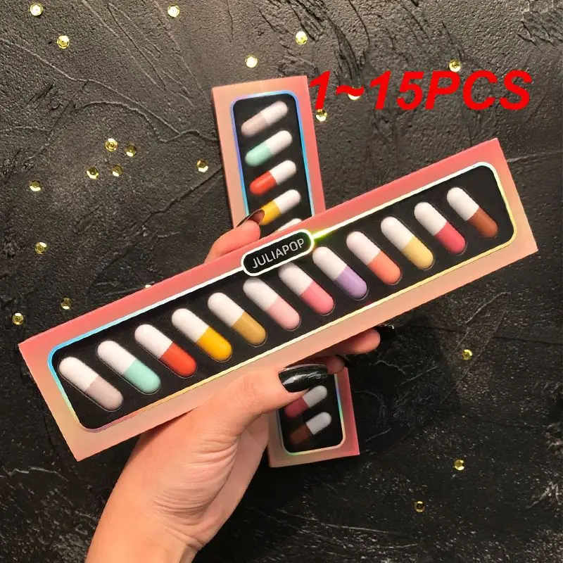 

1~15PCS New Mini 12-color Capsule Lipstick Set Waterproof Non-stick Cup Carry Pill Lipstick Novelty Lips Makeup DIY Lipstick