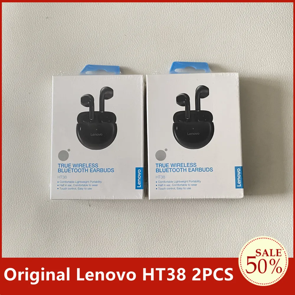 

Оригинальная Bluetooth-гарнитура Lenovo HT38, 2 шт., 5,0, водонепроницаемые стерео-наушники 9D, высокоточные TWS наушники с микрофоном и сенсорным управле...