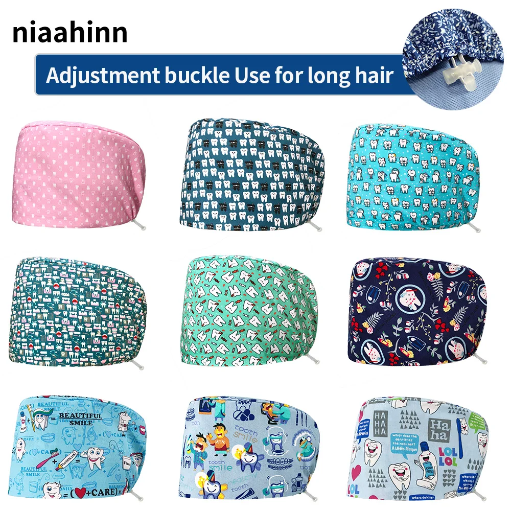 

Шапка с мультяшным принтом унисекс, эластичная шапка для медсестер, скрабы, шапка для работы, медицинские аксессуары, на лето