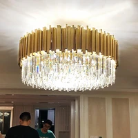 modern led crystal chandelier luxury gold stainless steel lustres cristal lampshade for living room hanging ceiling fixturescd