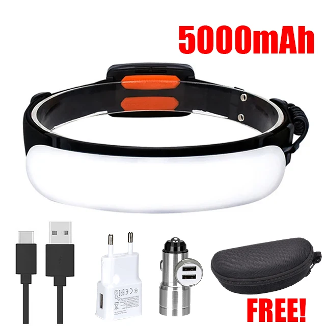 

Налобный фонарь с COB матрицей, 7500 мАч, 31 светодиода, зарядка по USB