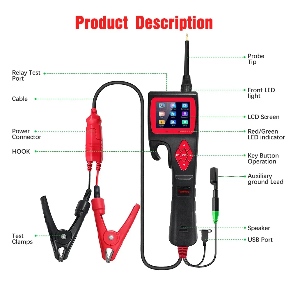 2024 Best TopDiag P200 12 В 24 SMART HOOK Power Probe Автомобильный тестер цепей Реле Тест для