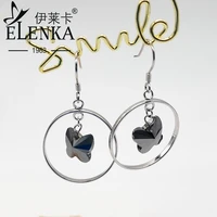 original design genuine 925 sterling silver shaking black butterfly crystal drop earrings for women unique eardrop for girls new