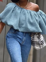 tossy fashion jean cropped top women sexy off shoulder pleated tank top high streetwears y2k 2022 new autumn summer