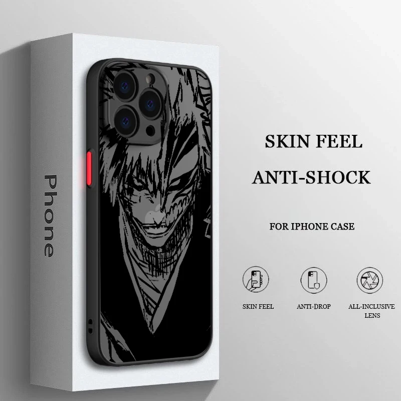 

Japan Hot Anime BLEACH Phone Case For iPhone 14 13 12 11 XS XR Pro MAX 8 7 6 Plus Frosted Translucent Matte Cover