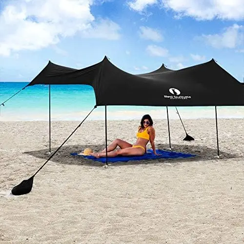 

Beach Tent & Beach , UPF50 Sun Beach Shade, Sunshade with 4 Aluminum Poles, 4 Pole Anchors & Sand Shovel, Large & Po Gazebos for