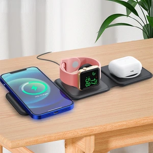 3 in 1 Wireless Charger Foldable For iPhone 12 13 Pro Max 15W Magnetic Fast Charging Dock Stand For Apple Watch/Airpods Portable