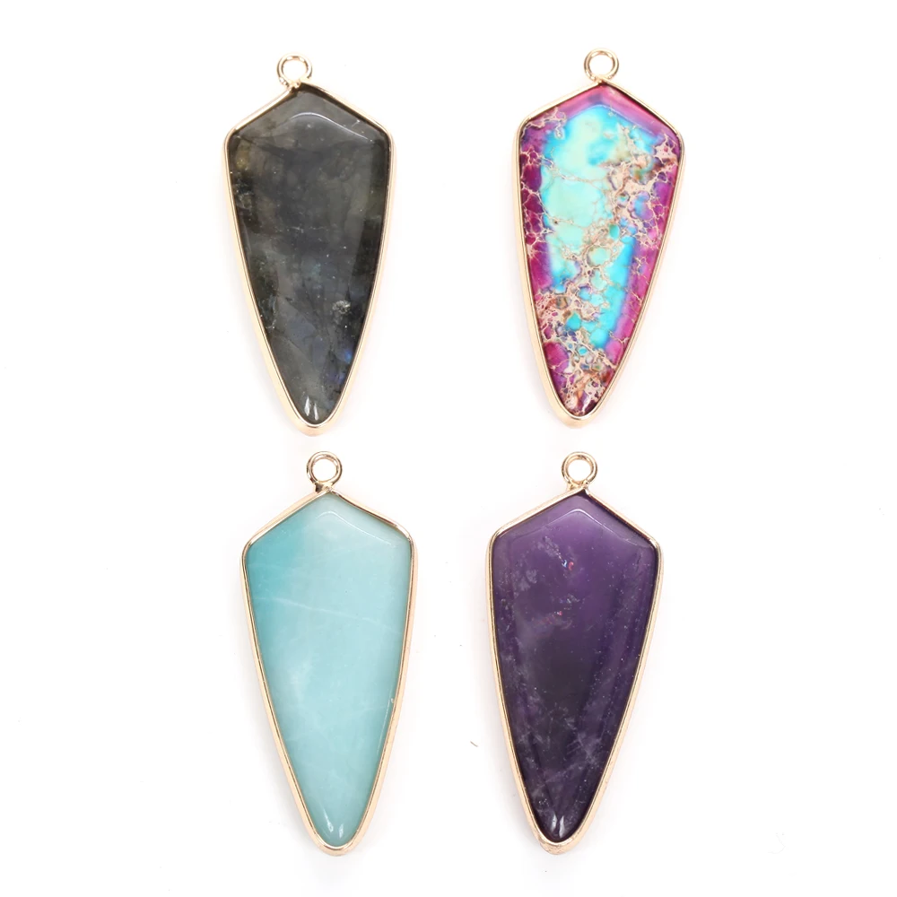 DIY ожерелья подвески из натурального камня аметист Лабрадорит морской осадка жасперы очаровательные ювелирные изделия изготовление 20x45 мм